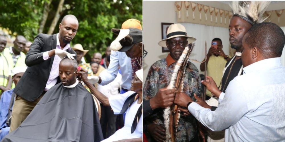 A collage of Raila Junior and Oburu Oginga during the traditional ceremony.